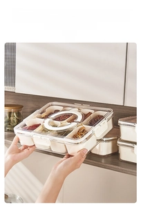 Kitchen spice organizer with foldable handle and multi-compartment clear storage bins