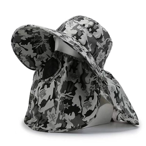 Men's camouflage outdoor sun hat with face cover and neck flap for 360-degree protection