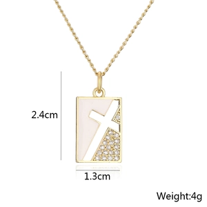Detailed view of 18K gold plated necklace showing square cross pendant dimensions