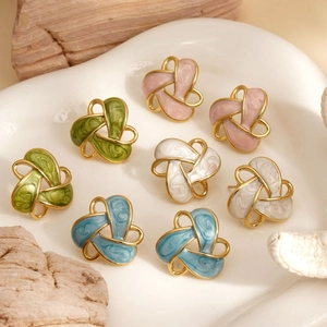 Retro geometric clover earrings in 316 stainless steel with colorful enamel marble finish
