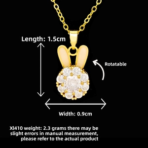 Close-up of rotatable rabbit pendant with zircon inlays, size 1.5x0.9cm and 2.3g weight