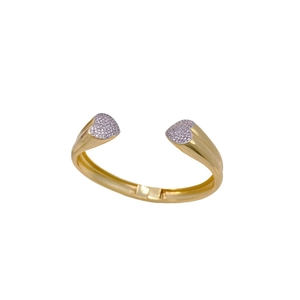 Elegant gold open ring with double heart-shaped ends paved in sparkling white zircons