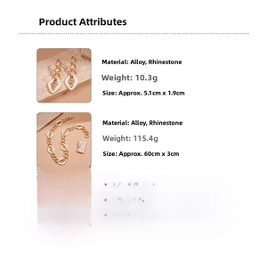 Tableau des tailles avec dimensions et poids pour l'ensemble collier et boucles d'oreilles