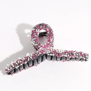 Large 13cm pearl rhinestone hair claw clip, sparkling crystal jaw clip for thick hair styling.