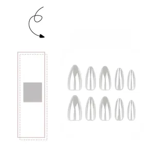 Detailed set of silver mirror finish almond fake nails with high metallic reflection