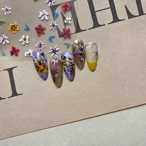 Japanese style floral nail stickers MS-108 with gold accents and colorful daisy patterns
