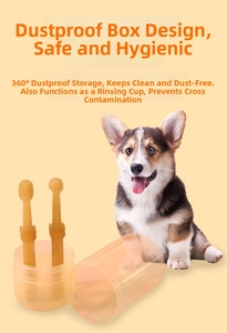 Detail of amber translucent pet silicone toothbrush set with dustproof storage case