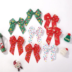 Christmas ribbon bow hair clips set with reindeer and polka dots for girls