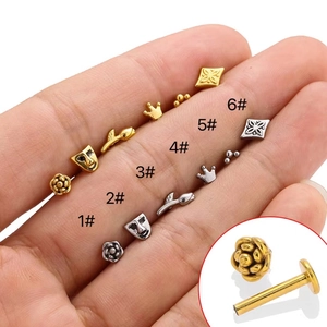 Bijoux De Piercing Labret En Acier Inoxydable 316L Pour Cartilage D'Oreille Tragus Conch Rose Fleur Couronne Masque Designs
