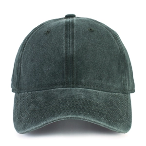 Vintage washed dark grey cotton baseball cap with soft top design and embroidery details
