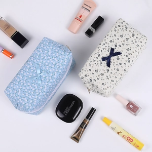 Floral makeup bags with cute bows and large capacity for skincare travel storage