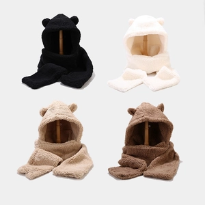 Écharpe À Capuche Oreilles D'ours Épaissie Laine D'agneau Peluche Polaire Hiver Chaud Extérieur Coupe-vent Unisexe Pour Femmes Et Hommes