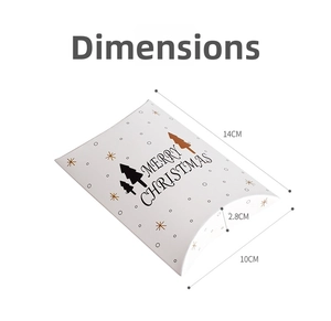 Detailed size view of white Christmas pillow box with Merry Christmas text 14x10x2.8cm