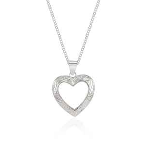 Collier en argent sterling 925 avec pendentif cœur ajouré et motifs vintage chic