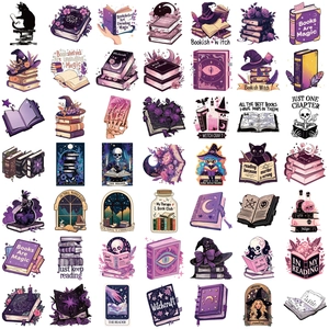 50 waterproof bookish witch stickers for laptop and guitar with gothic magic themes