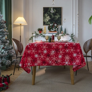 Christmas Red Snowflake Print Tablecloth Rectangle Round Polyester Blend Table Cloth For Dining Room Party Holiday Decor