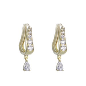 Elegant gold U-shaped hoop earrings with white zircon accents and waterdrop pendants