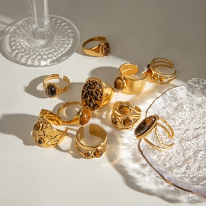 Bagues Oeil De Tigre Vintage Plaqué Or 18K Acier Inoxydable Réglable Bijoux Bohèmes Exagérés Pour Femmes Imperméable