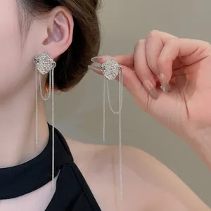 Long Tassel Earrings Irregular Flower Rose Design With 925 Sterling Silver Earring Post Alloy Jewelry For Women