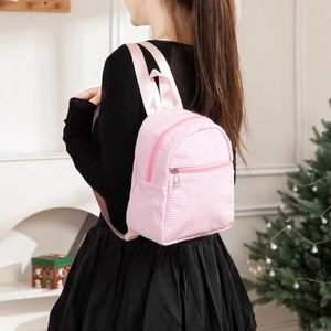 Seersucker Mini Backpack Striped Lightweight Fashion Casual Travel Shoulder Bag For Women Girls