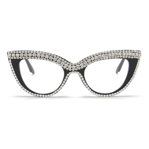 Vintage Cat Eye Reading Glasses Rhinestone Inlaid Fashion PC Full Frame Clear Lens Eyewear For Women
