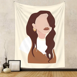 Detailansicht des böhmischen Wandteppichs mit minimalistischem gesichtslosem Frauenporträt