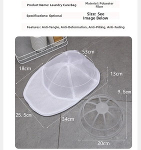 Detail view of polyester mesh baseball cap washing bag with internal support frame