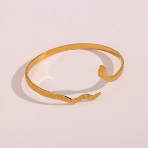 Fashion Stainless Steel Snake Open Bangle For Women Gold Plated Scale Texture Animal Adjustable Cuff Bracelet Jewelry Gift