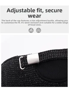 Detail of adjustable metal buckle and dark grey plaid wool texture on the back of cap