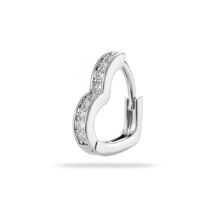 Silver heart shaped earring with cubic zirconia stones in high polish metal finish