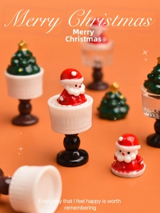 Miniature resin Santa Claus and Christmas tree figurine set for holiday DIY scenes