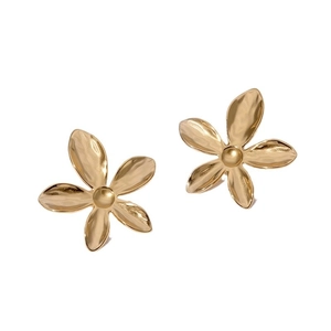 Boucles d'oreilles fleurs chic en acier inoxydable plaqué or 18 carats texturées