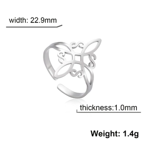 Silver stainless steel Celtic knot open ring with precise size dimensions and specifications