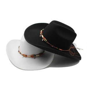 Retro wool felt jazz fedora hats with ethnic beaded bands in black and white colors