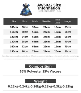 Detailed size information chart for girls Halloween witch pumpkin cosplay dress sizes
