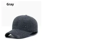 Detail of grey herringbone wool baseball cap with metallic Z logo for winter warmth