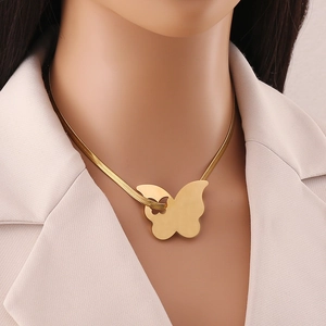Fashion butterfly pendant necklace in golden finish with star and heart details