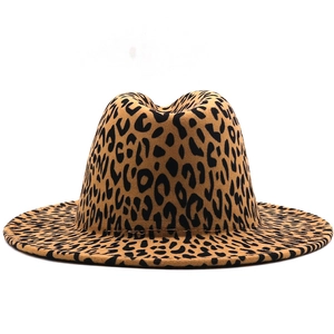 Cappello Fedora classico a tesa larga con stampa leopardata in feltro marrone e nero