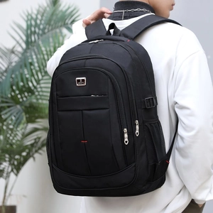 Large capacity black sports backpack with S sport metal logo and mesh side pocket