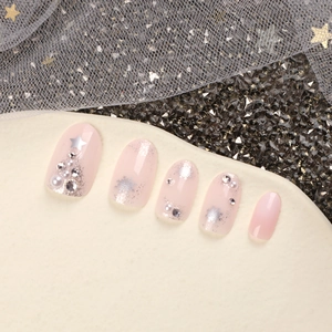 French style almond press-on nails with silver snowflakes and Christmas tree design