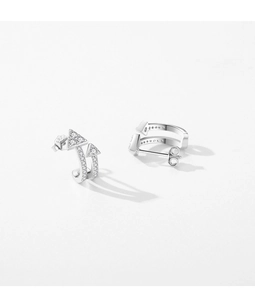 Macro shot of S925 silver double arrow earrings with shimmering pavé cubic zirconia