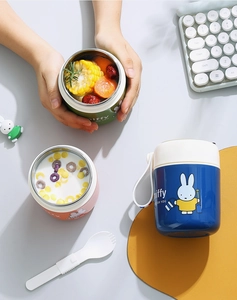 Detailed view of Miffy 304 stainless steel thermal soup cup in a lifestyle setting