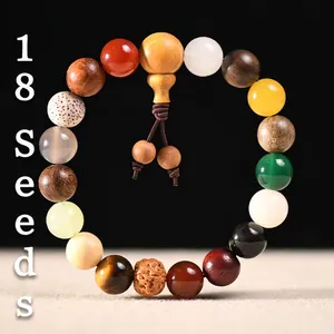 Traditional Eighteen Seeds Bodhi Bracelet featuring diverse natural beads and wooden textures