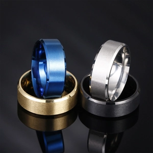 8mm matte stainless steel rings for men in blue, gold, silver, and black finishes