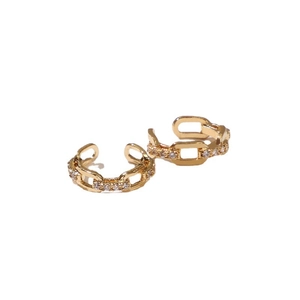 Gold chain-link ear cuffs with micro-paved crystals in an adjustable C-shaped design