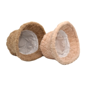 Damen Winter Fischerhut aus Plüsch in Beige und Camel mit verstellbarem Innenfutter
