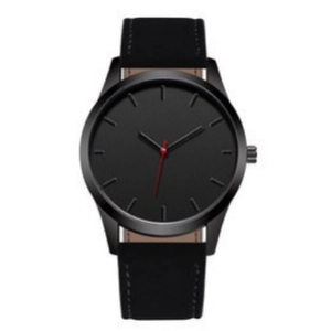 Minimalist men's quartz business watch with matte black case and red second hand accent