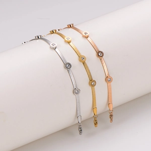 Luxurious roman numeral herringbone chain bracelets with cubic zirconia in three colors