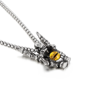 Retro stainless steel dragon claw pendant holding a yellow tiger eye stone on box chain