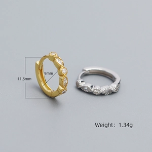 Classic S925 sterling silver geometric hoop earrings with sparkling zircon stones
